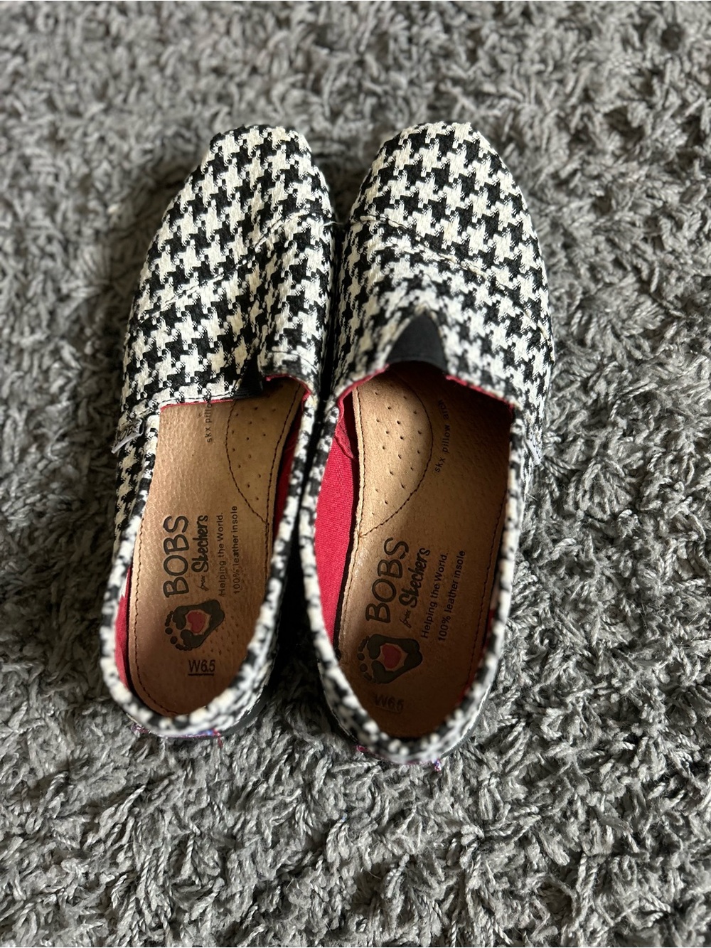 BOBS from Skechers Black and White Houndstooth Slip-On Flats